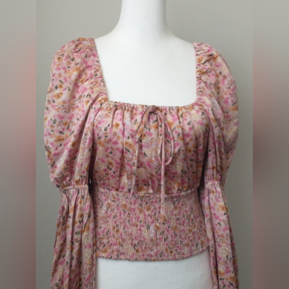 Arula pink floral puff sleeve cottage core top XL - Picture 3 of 8
